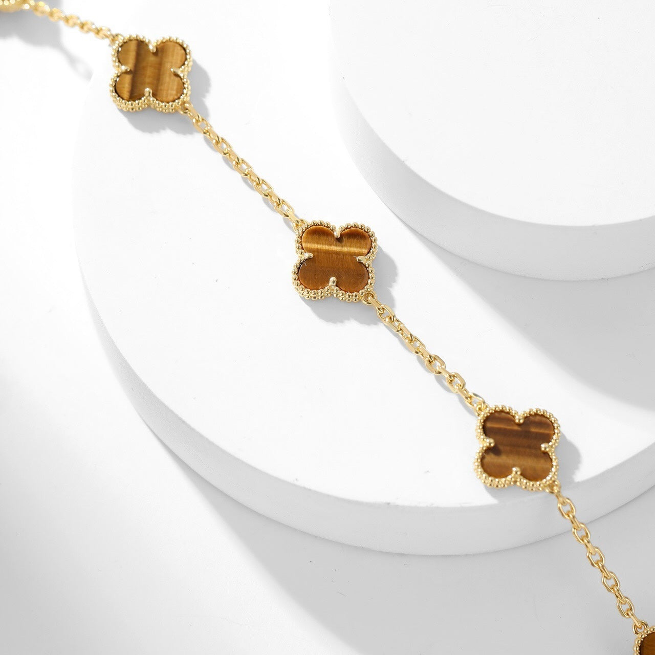 [Amore]CLOVER 10 MOTIFS TIGER EYE NECKLACE