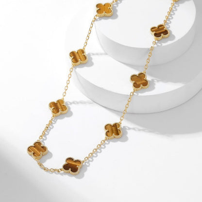 [Amore]CLOVER 10 MOTIFS TIGER EYE NECKLACE