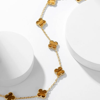 [Amore]CLOVER 10 MOTIFS TIGER EYE NECKLACE