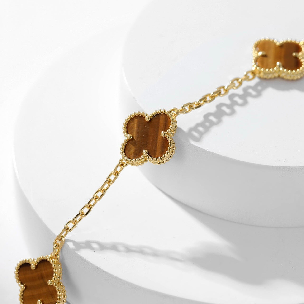 [Amore]CLOVER 10 MOTIFS TIGER EYE NECKLACE