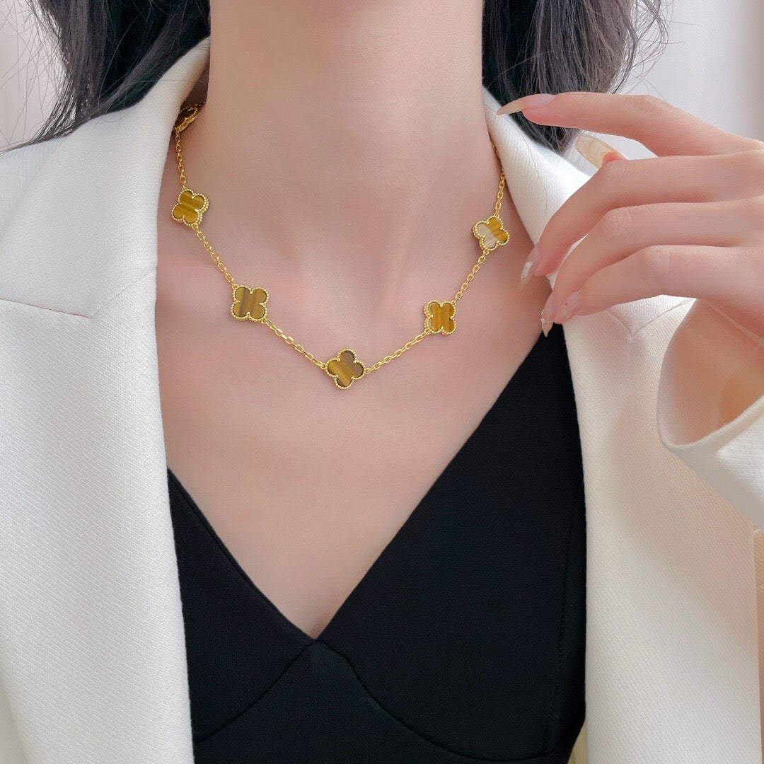 [Amore]CLOVER 10 MOTIFS TIGER EYE NECKLACE