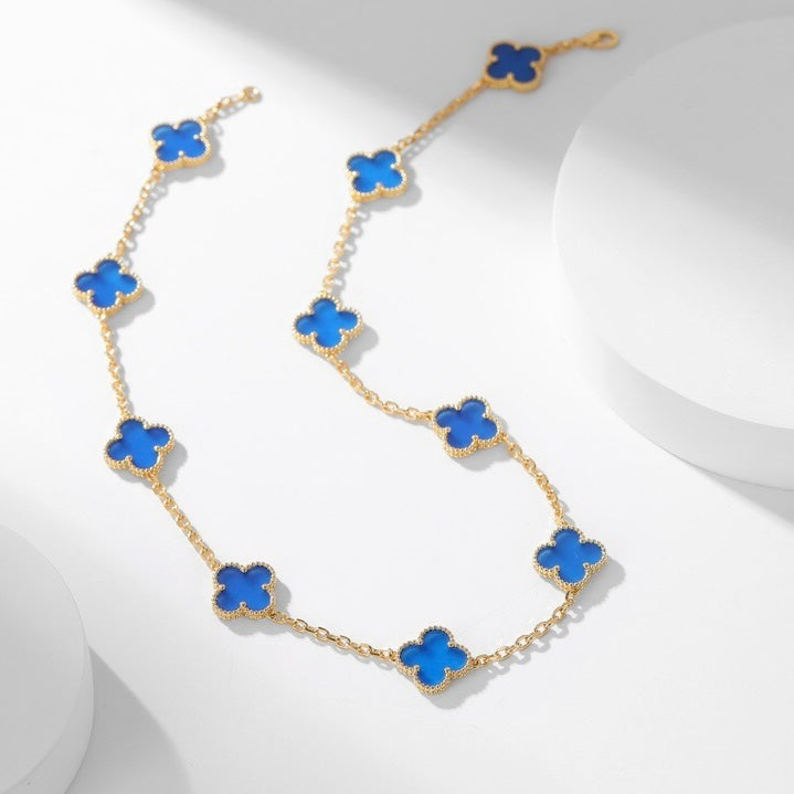 [Amore]CLOVER 10 MOTIFS BLUE AGATE NECKLACE