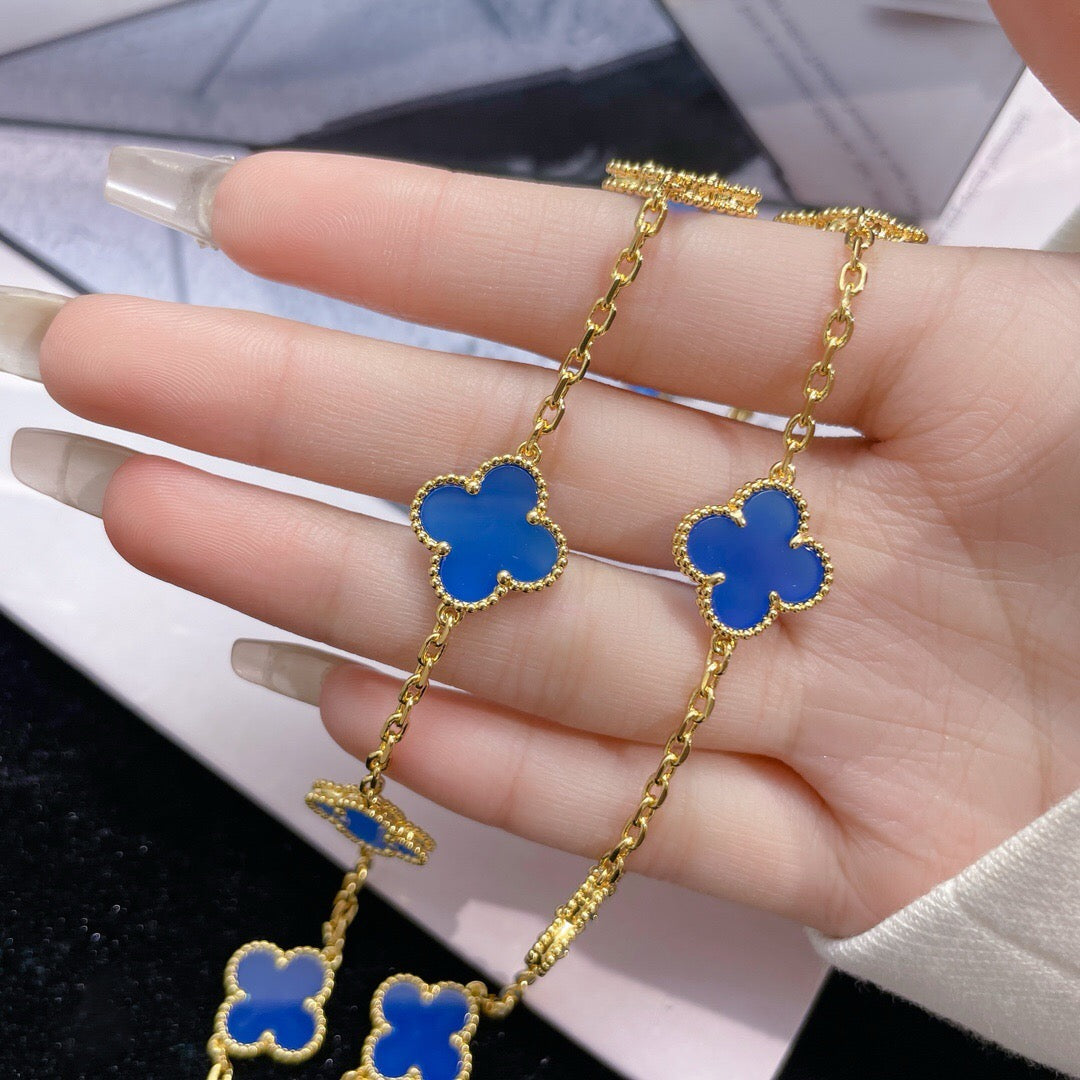 [Amore]CLOVER 10 MOTIFS BLUE AGATE NECKLACE