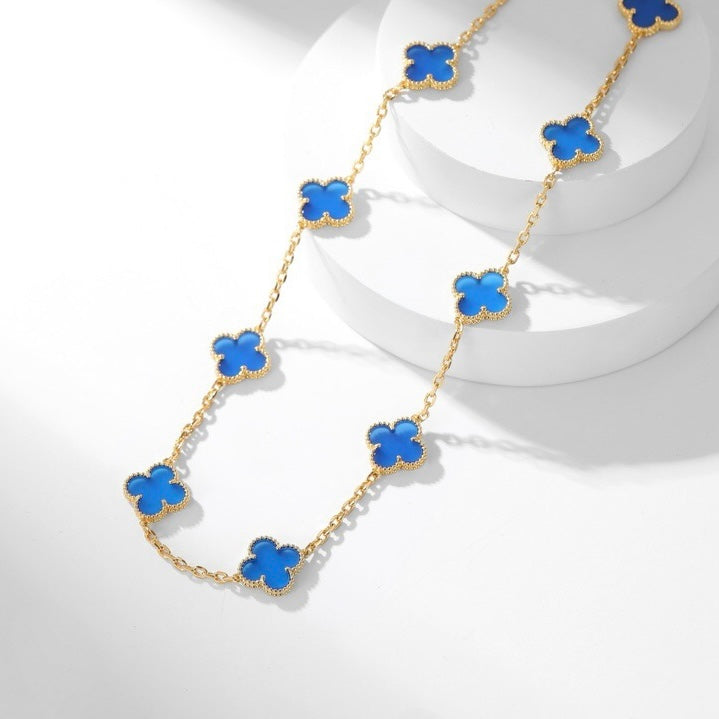 [Amore]CLOVER 10 MOTIFS BLUE AGATE NECKLACE