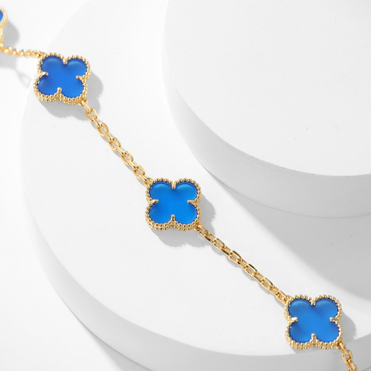 [Amore]CLOVER 10 MOTIFS BLUE AGATE NECKLACE