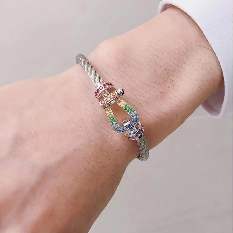 [Amore]FORC LARGE HORSESHOE  COLORED DIAMOND BRACELET SILVER