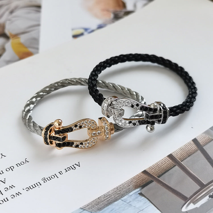 [Amore]FORCE LARGE HORSESHOE BLACK WHITE DIAMOND BRACELET ROSE GOLD