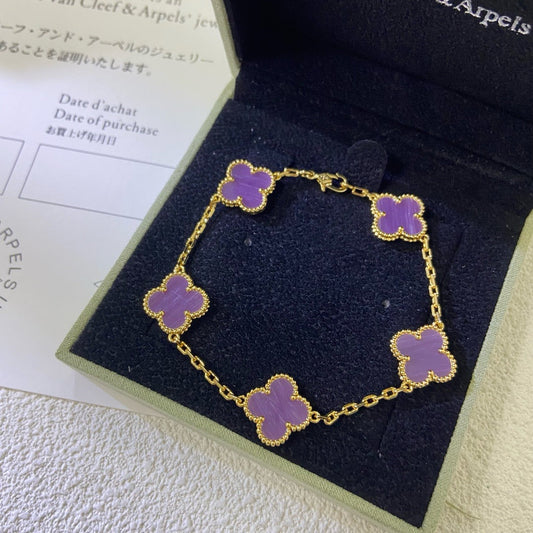 [Amore]CLOVER  5 MOTIFS  PURPLE VIOLET BRACELET