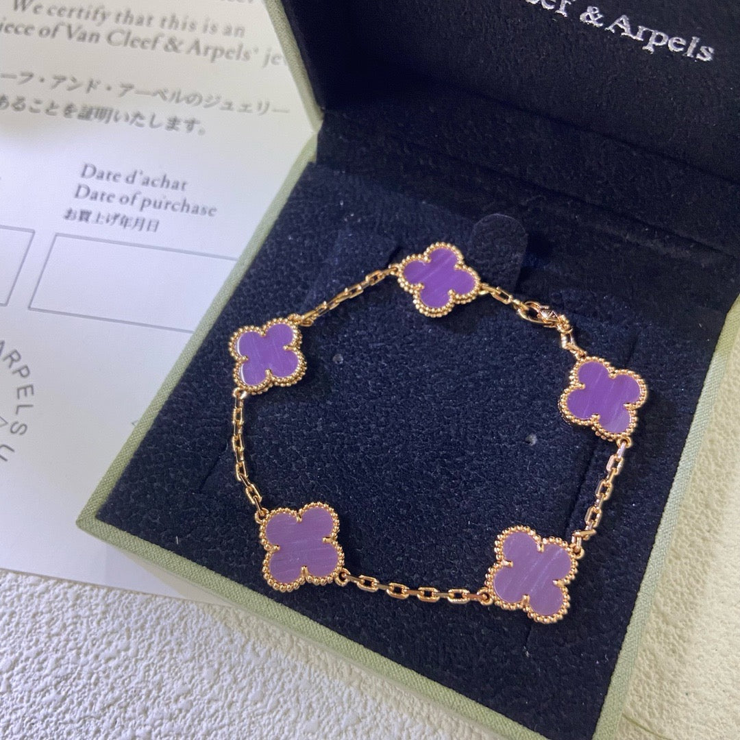 [Amore]CLOVER  5 MOTIFS  PURPLE VIOLET BRACELET