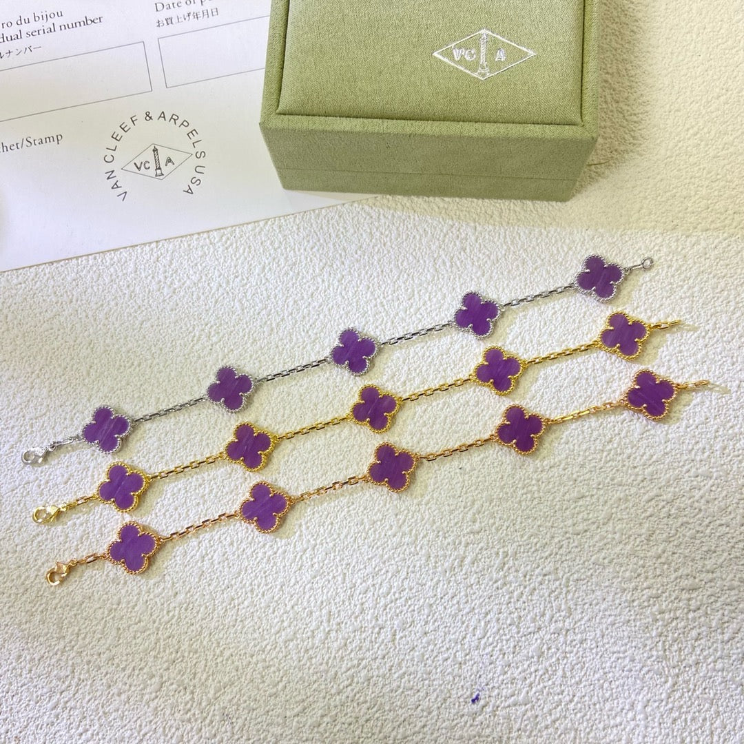 [Amore]CLOVER  5 MOTIFS  PURPLE VIOLET BRACELET