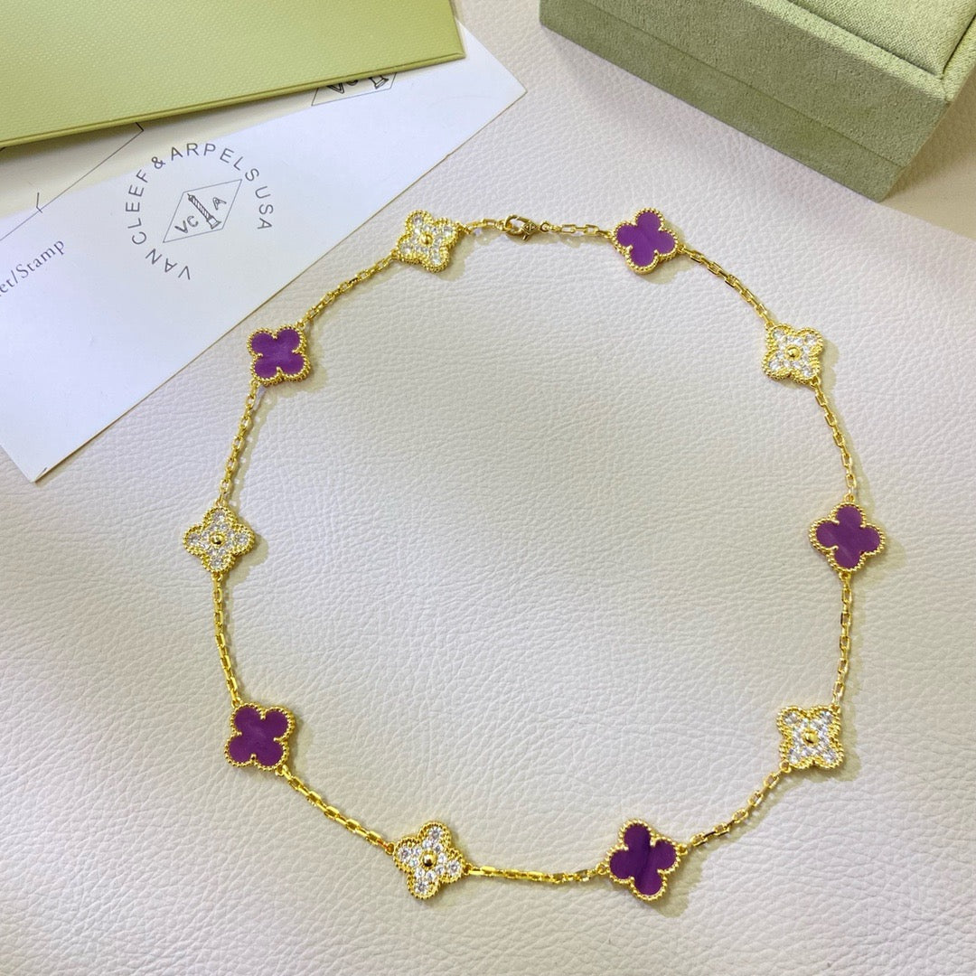 [Amore]CLOVER 10 MOTIFS  PURPLE VIOLET DIAMOND NECKLACE