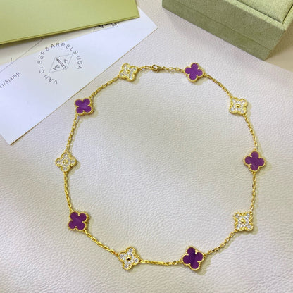 [Amore]CLOVER 10 MOTIFS  PURPLE VIOLET DIAMOND NECKLACE