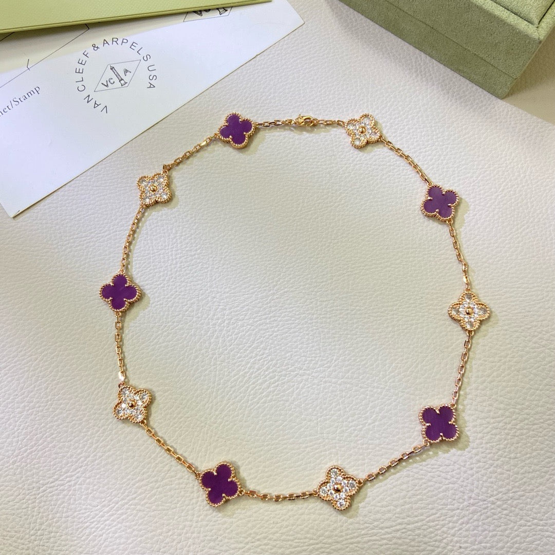 [Amore]CLOVER 10 MOTIFS  PURPLE VIOLET DIAMOND NECKLACE