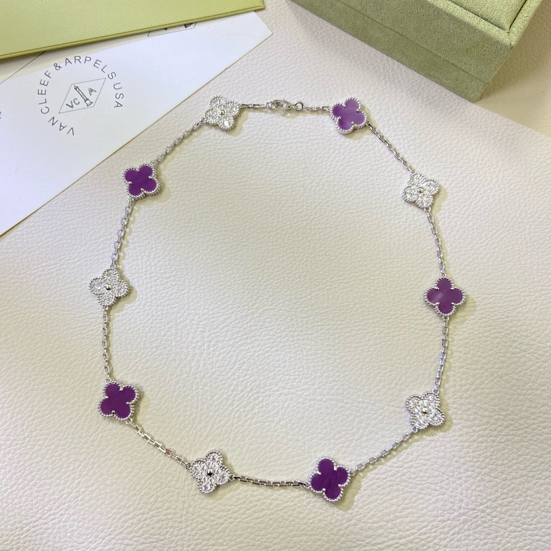 [Amore]CLOVER 10 MOTIFS  PURPLE VIOLET DIAMOND NECKLACE
