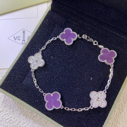 [Amore]CLOVER  5 MOTIFS  PURPLE VIOLET DIAMOND BRACELET