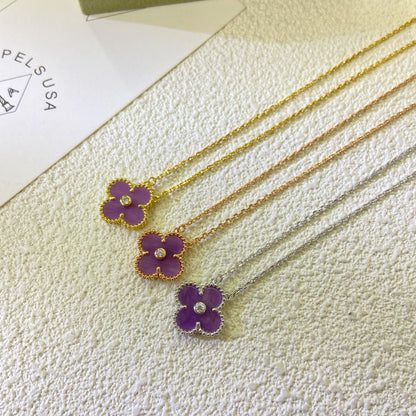 [Amore]CLOVER 15MM DIAMOND  PURPLE VIOLET NECKLACE