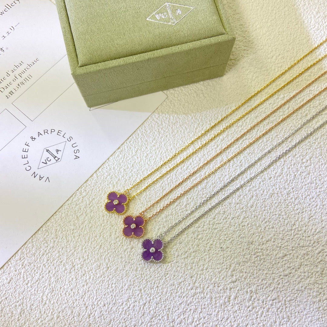 [Amore]CLOVER 15MM DIAMOND  PURPLE VIOLET NECKLACE