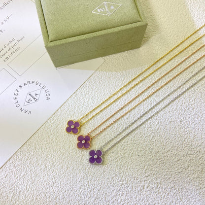 [Amore]CLOVER 15MM DIAMOND  PURPLE VIOLET NECKLACE
