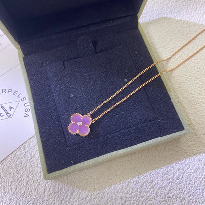 [Amore]CLOVER 15MM DIAMOND  PURPLE VIOLET NECKLACE