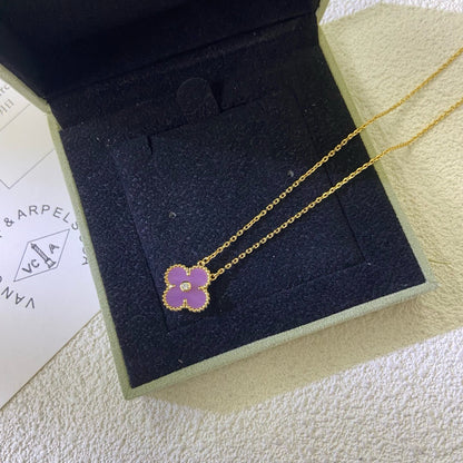 [Amore]CLOVER 15MM DIAMOND  PURPLE VIOLET NECKLACE