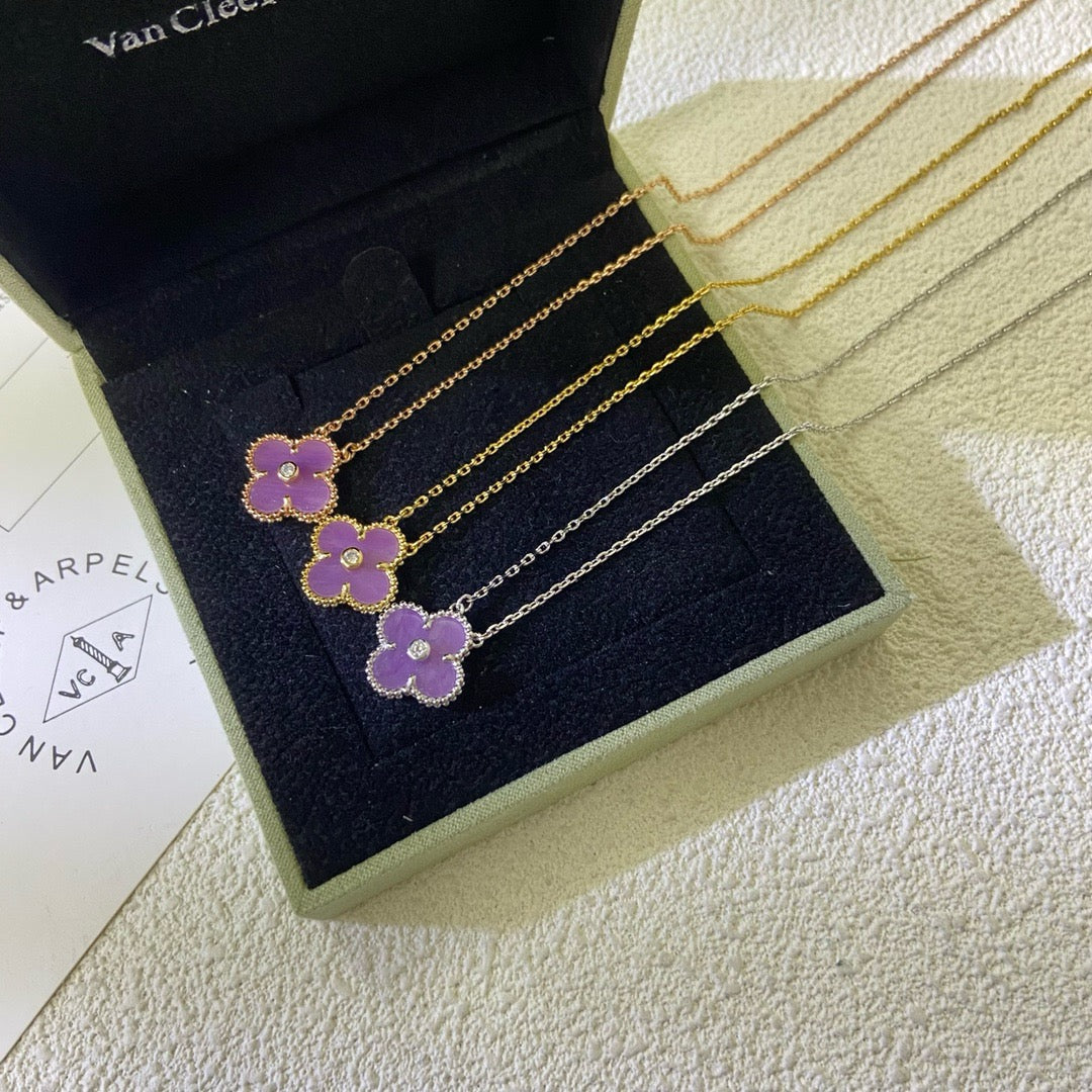 [Amore]CLOVER 15MM DIAMOND  PURPLE VIOLET NECKLACE