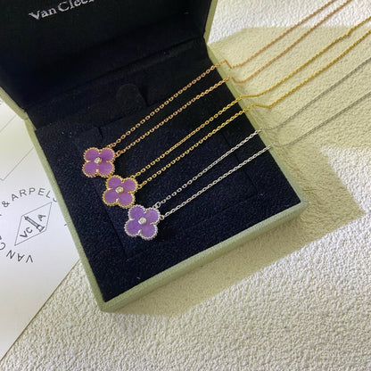 [Amore]CLOVER 15MM DIAMOND  PURPLE VIOLET NECKLACE