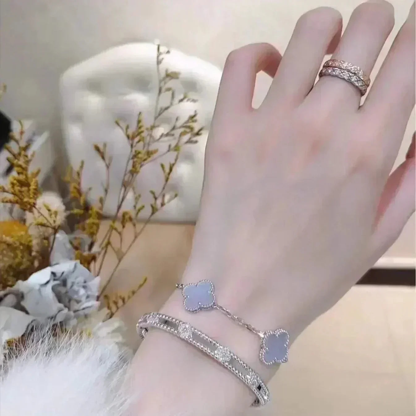[Amore] CLOVER 5 MOTIF PURPLE CHALCEDONY BRACELET COLLECTION