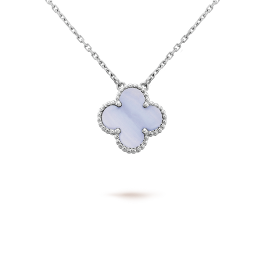 [Amore]CLOVER 15MM BLUE CHALCEDONY NECKLACE SILVER