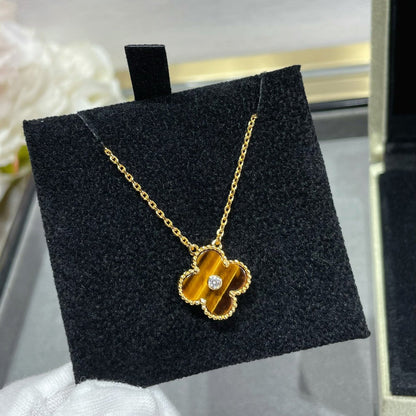 [Amore]CLOVER 15MM DIAMOND AND YELLOW TIGER'S EYE AGATE necklace
