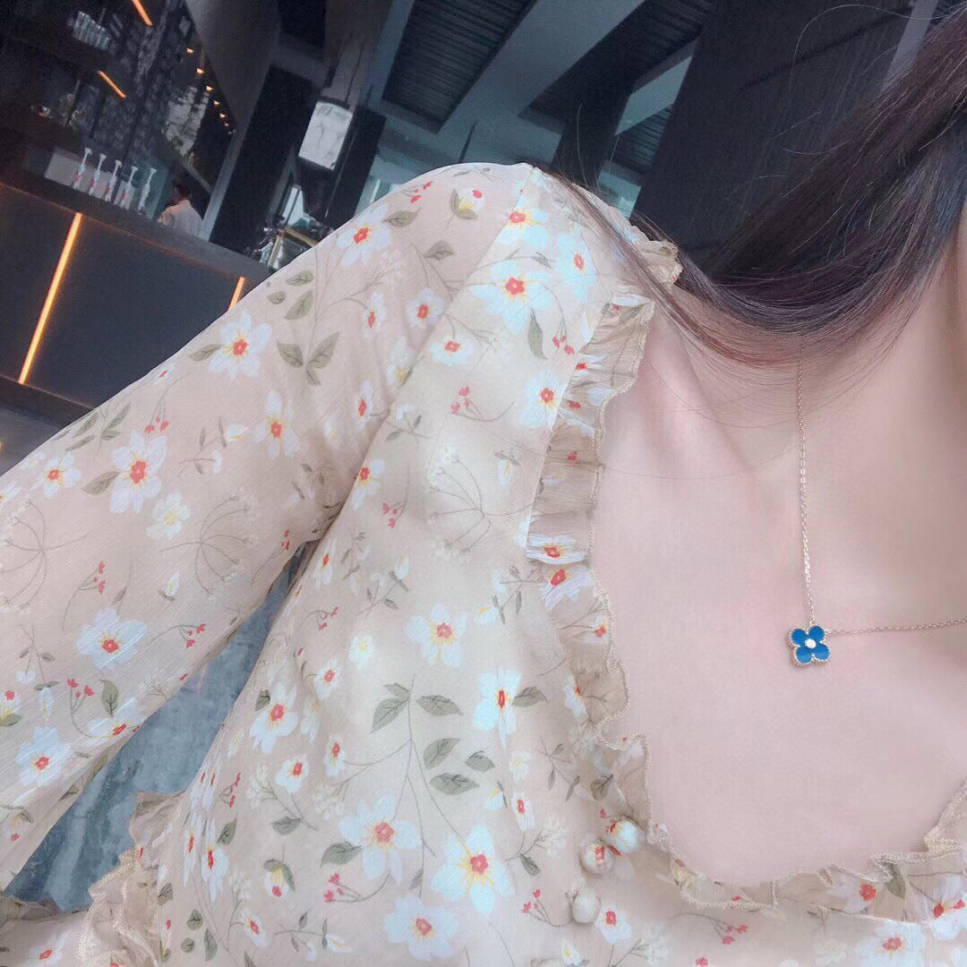 [Amore]CLOVER 15MM DIAMOND AND BLUE AGATE NECKLACE