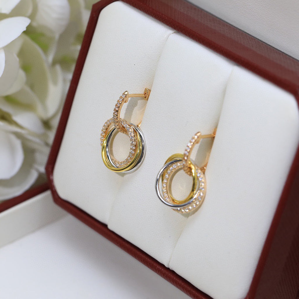 [Amore]TRINITY HALF DIAMOND  EARRINGS