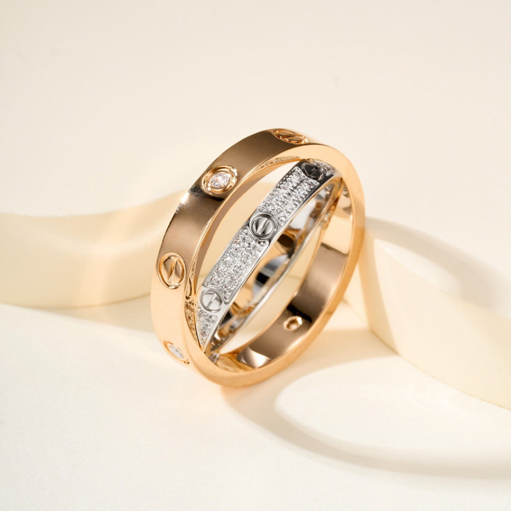 [Amore]LOVE PINK GOLD SILVER DIAMOND DOUBLE RING