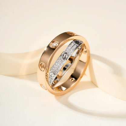 [Amore]LOVE PINK GOLD SILVER DIAMOND DOUBLE RING