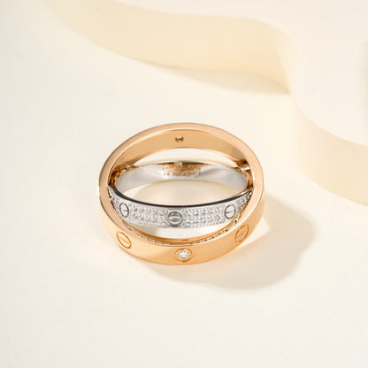 [Amore]LOVE PINK GOLD SILVER DIAMOND DOUBLE RING