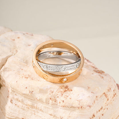 [Amore]LOVE PINK GOLD SILVER DIAMOND DOUBLE RING