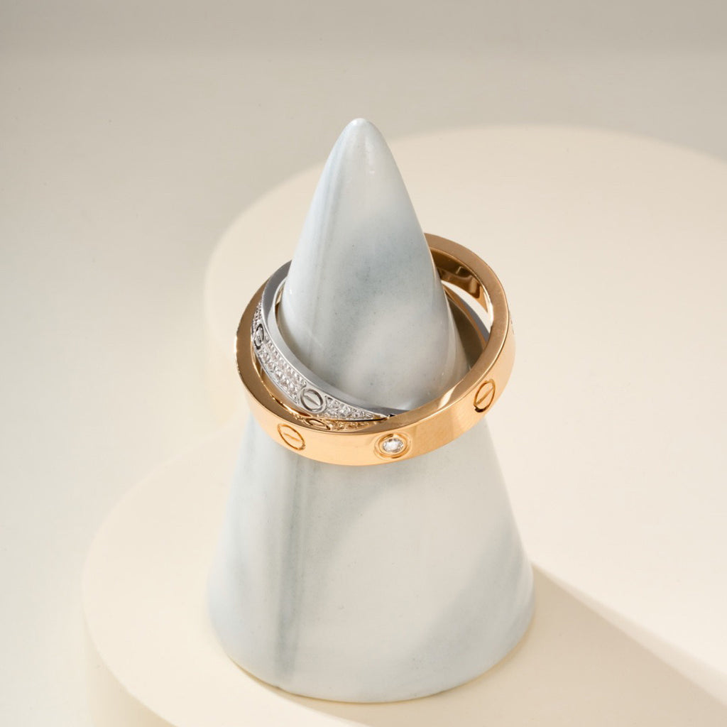 [Amore]LOVE PINK GOLD SILVER DIAMOND DOUBLE RING