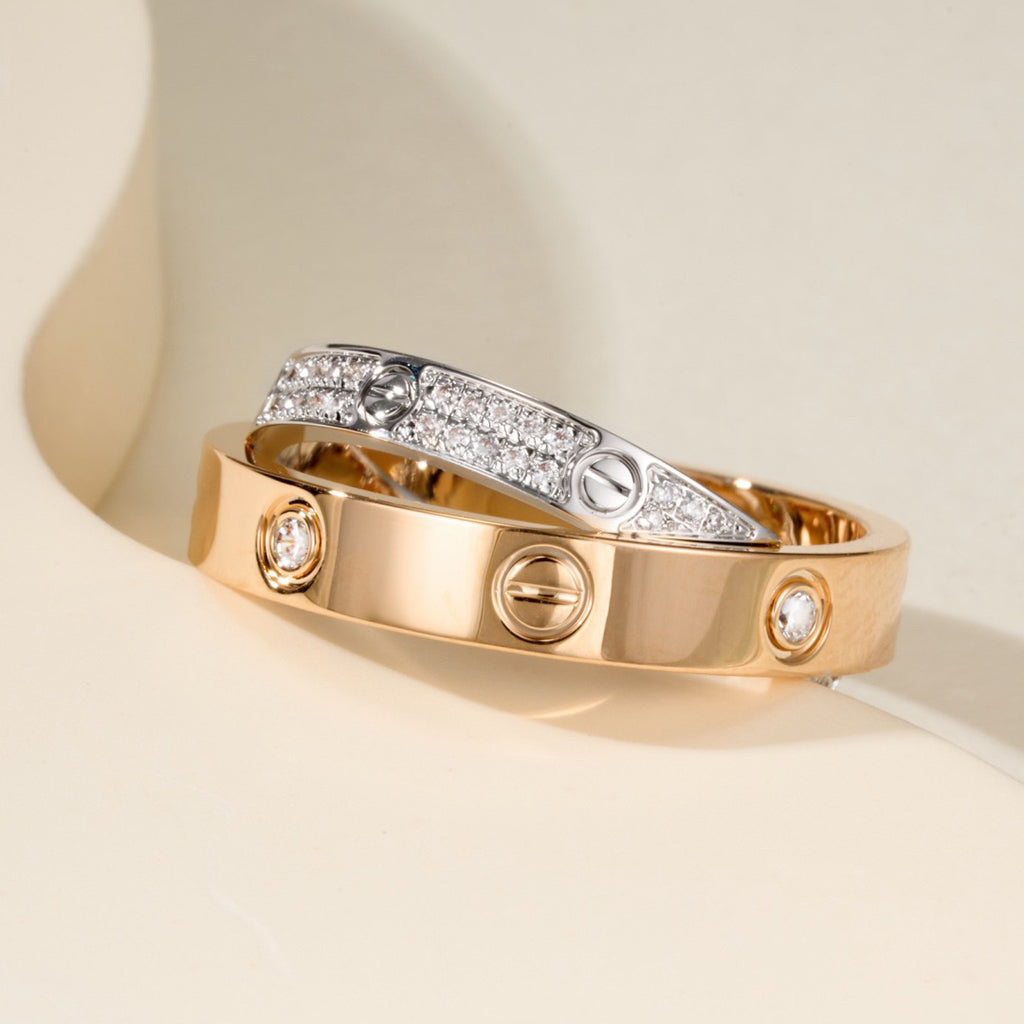 [Amore]LOVE PINK GOLD SILVER DIAMOND DOUBLE RING