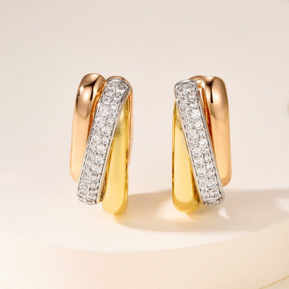 [Amore]TRINITY HALF DIAMOND  CUSHION EARRINGS