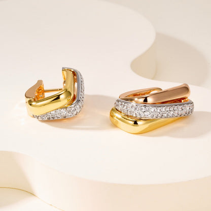 [Amore]TRINITY HALF DIAMOND  CUSHION EARRINGS