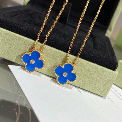 [Amore]CLOVER 15MM DIAMOND AND BLUE AGATE NECKLACE