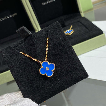 [Amore]CLOVER 15MM DIAMOND AND BLUE AGATE NECKLACE