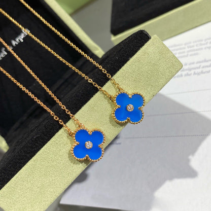 [Amore]CLOVER 15MM DIAMOND AND BLUE AGATE NECKLACE