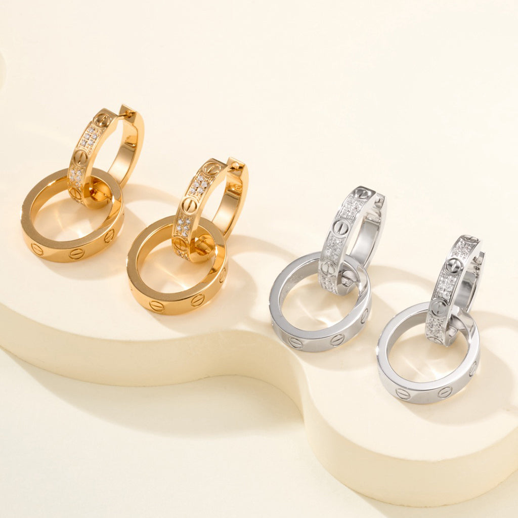 [Amore]LOVE 3.3MM DANGLE HALF DIAMOND EARRINGS