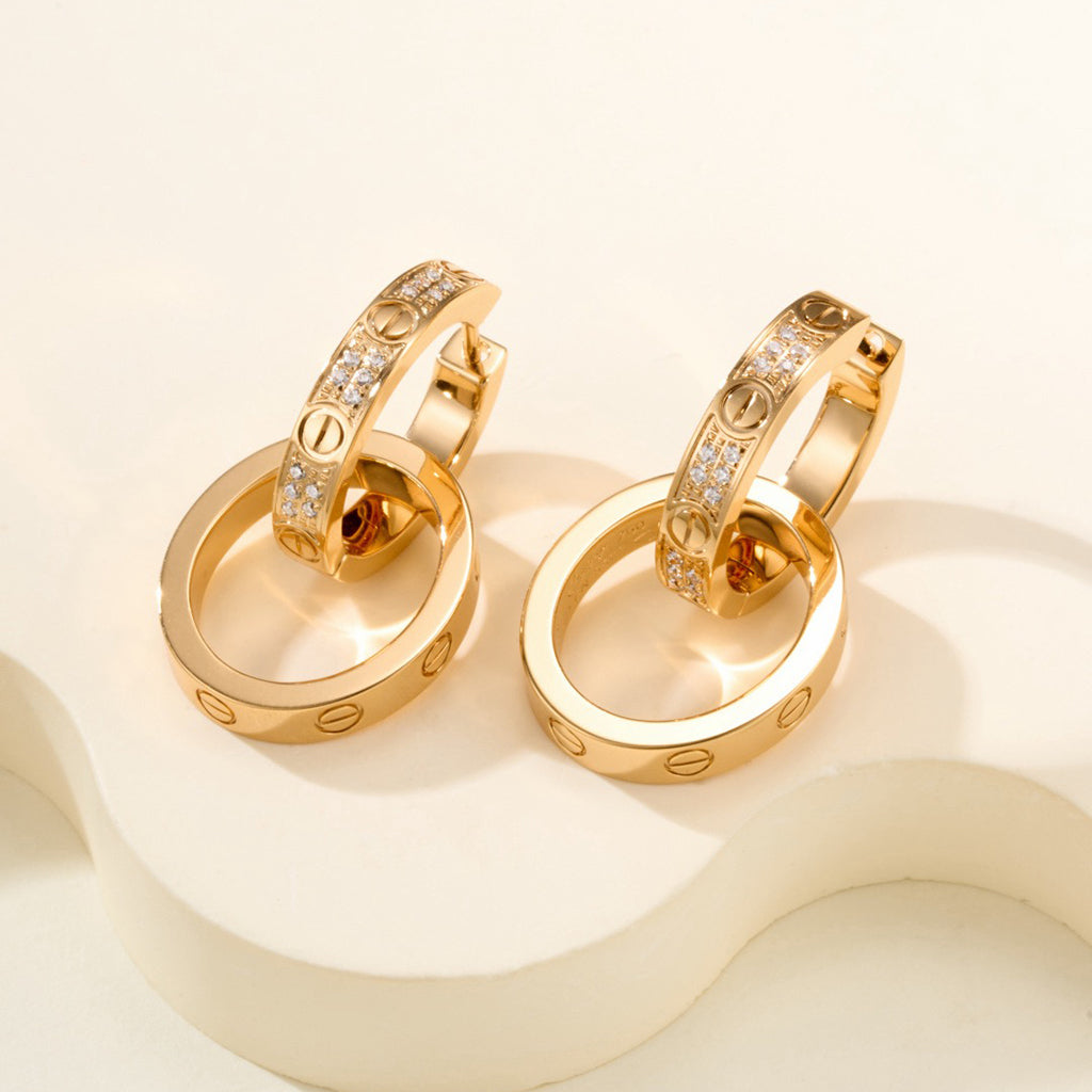 [Amore]LOVE 3.3MM DANGLE HALF DIAMOND EARRINGS
