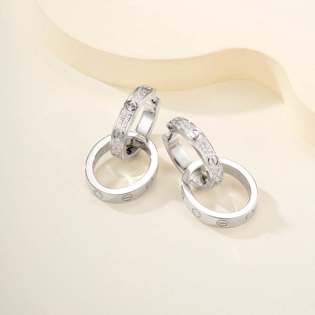 [Amore]LOVE 3.3MM DANGLE HALF DIAMOND EARRINGS