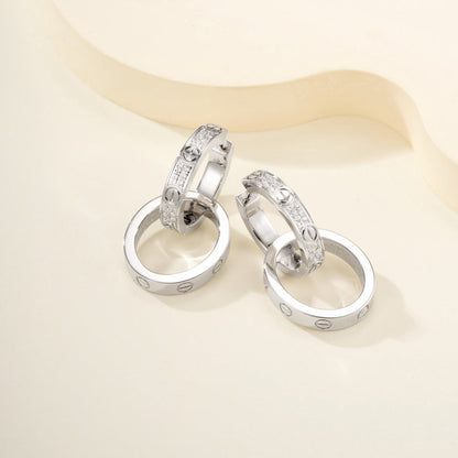 [Amore]LOVE 3.3MM DANGLE HALF DIAMOND EARRINGS