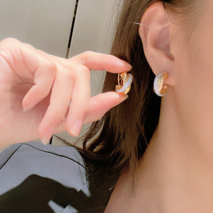 [Amore]TRINITY HALF DIAMOND  CLASSIC EARRINGS