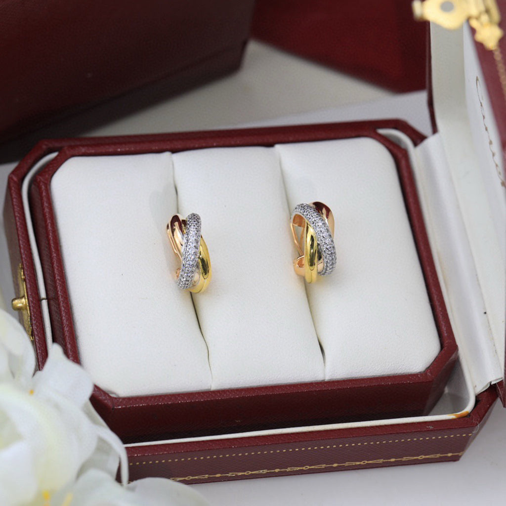 [Amore]TRINITY HALF DIAMOND  CLASSIC EARRINGS