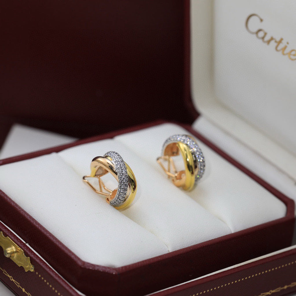 [Amore]TRINITY HALF DIAMOND  CLASSIC EARRINGS