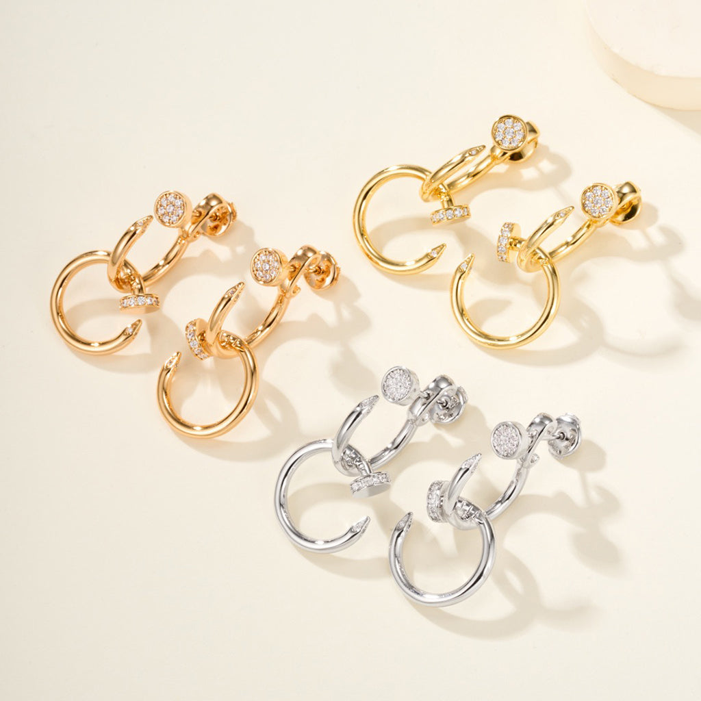 [Amore]JUSTE HALF DIAMOND DOUBLE EARRINGS